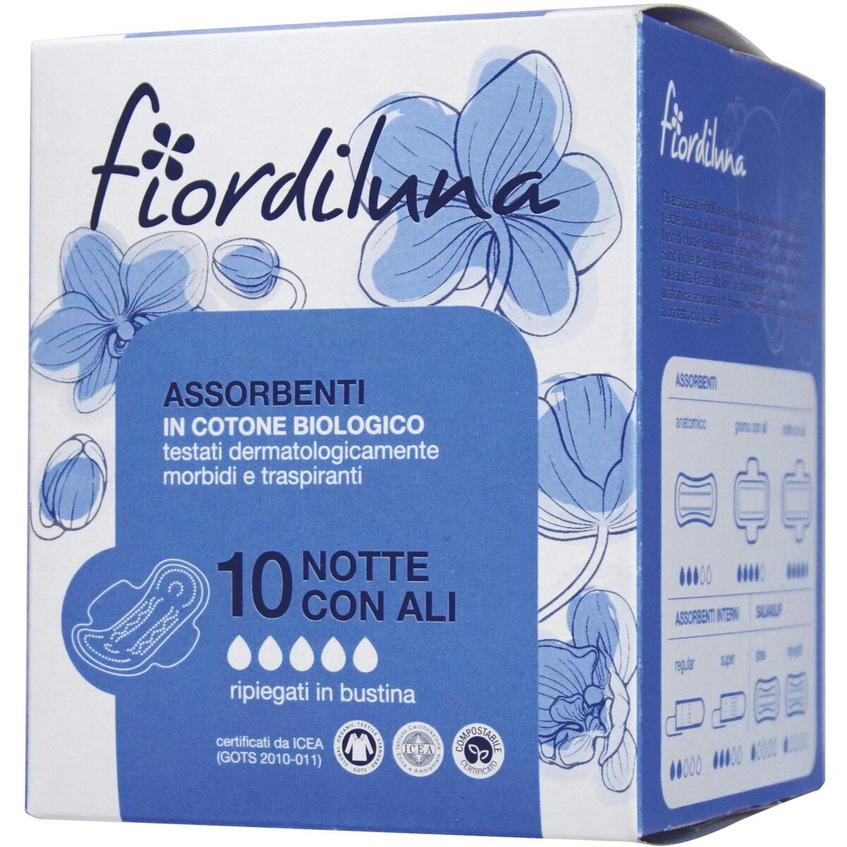 Assorbenti notte con ali in cotone biologico
