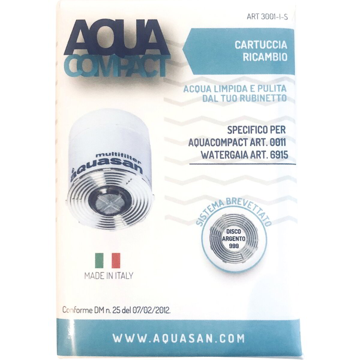 Filtro Rubinetto Cucina Cartucce Filtro Acqua Aquasan 3333 - 3 Pezzi, Per Depuratori Compact E Aquagaia Ricambio Filtro Aquasan 3333