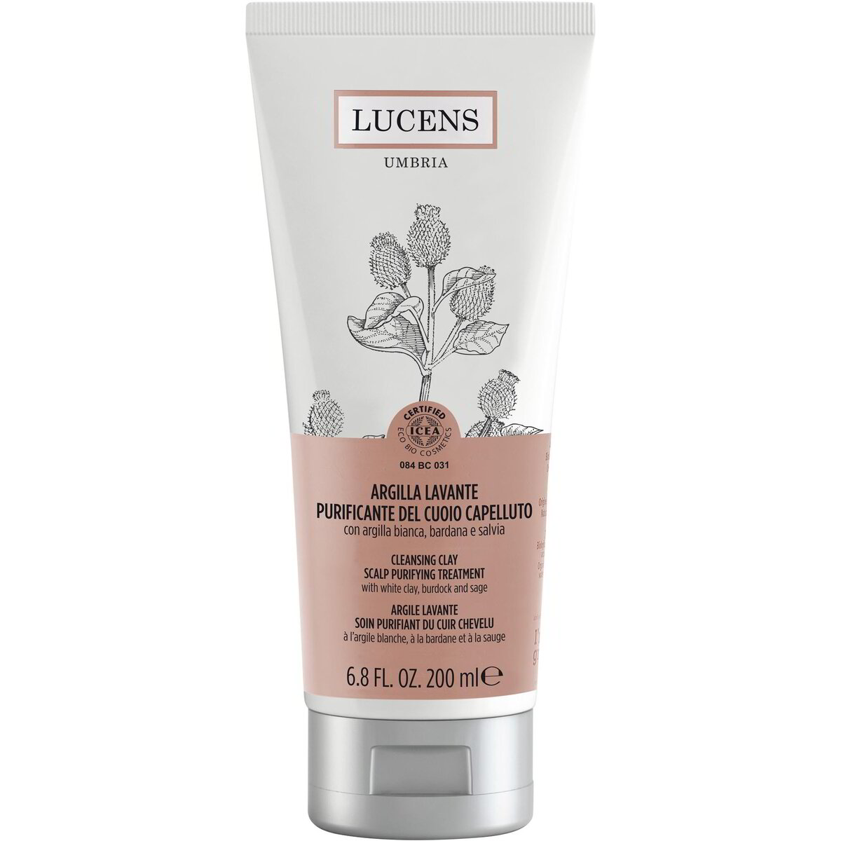 Argilla purificante del cuoio capelluto con bardana e salvia