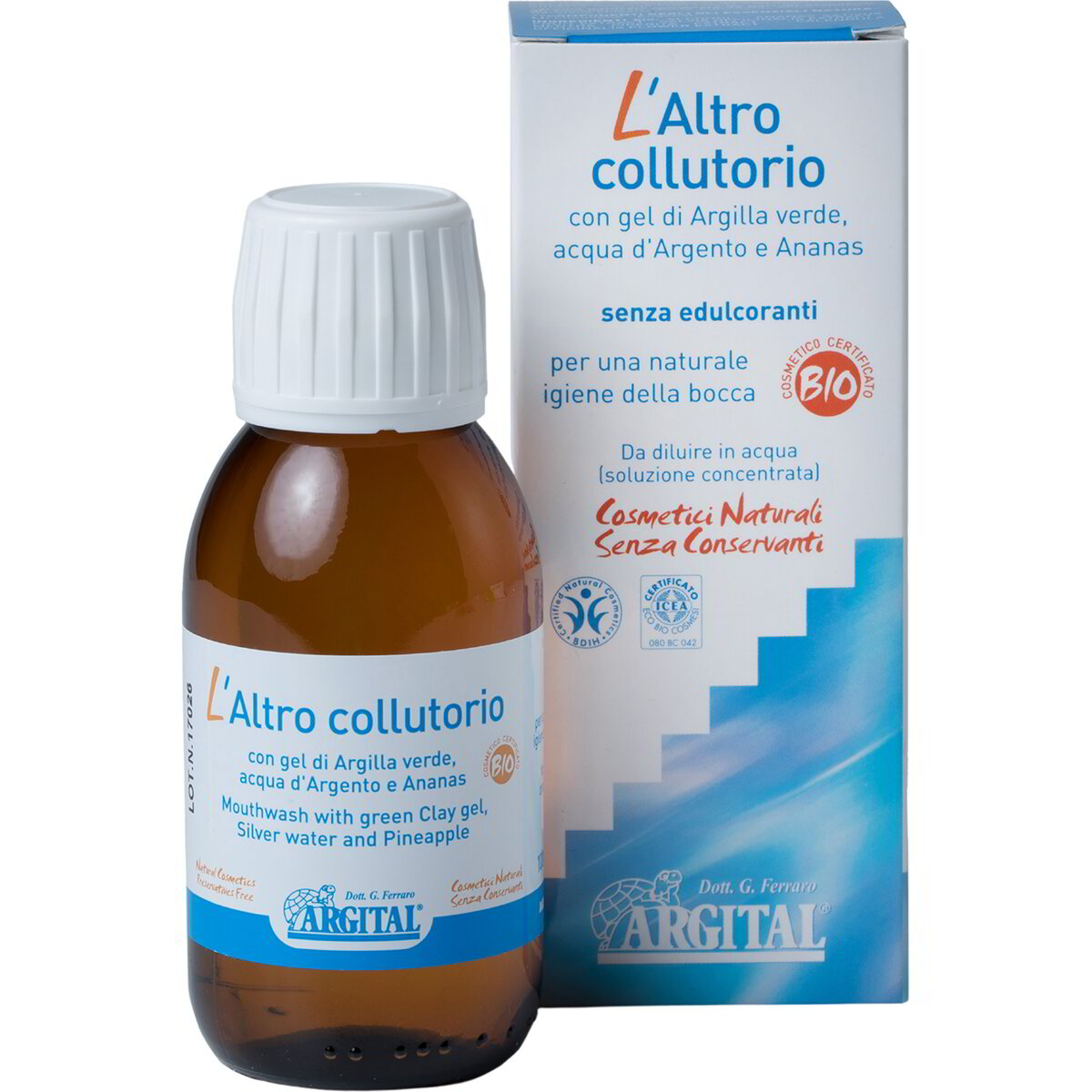 Collutorio con gel di argilla verde acqua d’argento e ananas