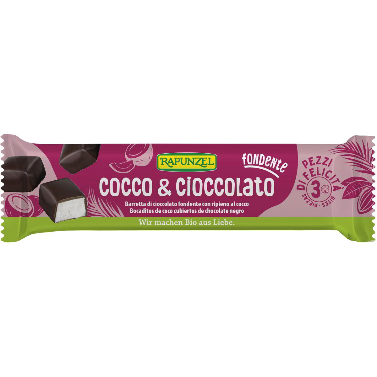 Barretta di cioccolato fondente con ripieno al cocco