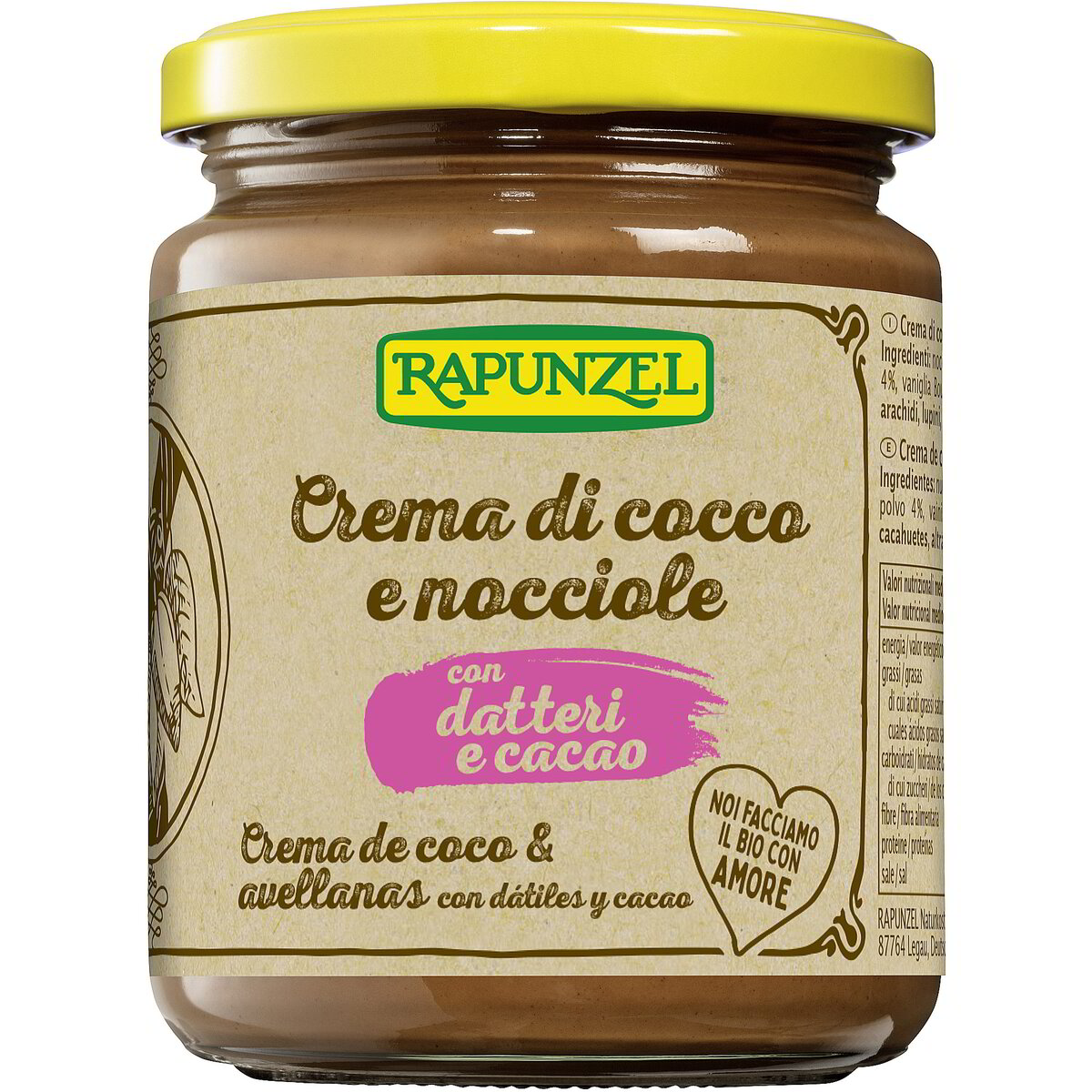 Crema di cocco e nocciole con datteri e cacao