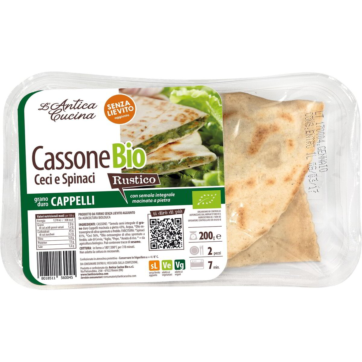 Cassone integrale con ceci e spinaci